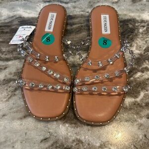 Steve Madden Brown Sandals with Clear Embellished Rhinestone Straps Size 8
